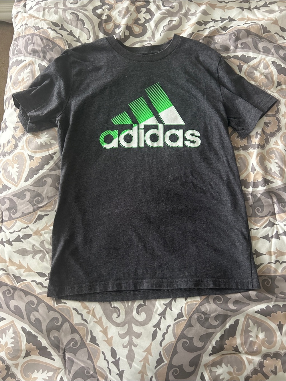 adidas Black Short-Sleeve Tee with Green Logo size 10-12